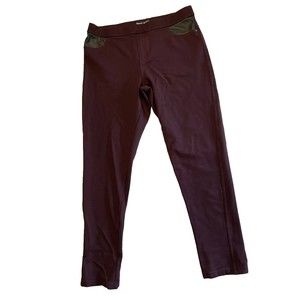 DKNY Burgundy Pull-on Ponte Knit Legging Faux Leather Detail Pants Size L/G